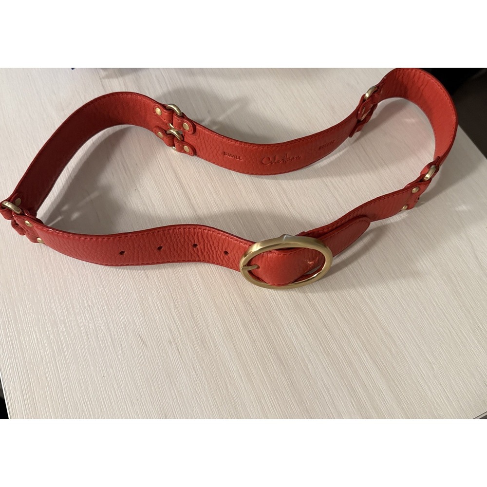 Cole Haan Coral Orange Red Belt Small Leather Gold Hardware Women's Gorgeous! B9